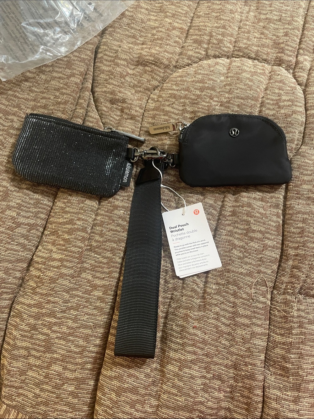 lululemon athletica Black Sparkly Dual Pouch Wristlet with Key Clip